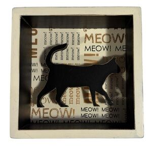 Square Wood Kitty Cat Meow Wall Art or Tabletop Decor 5”x5”x1.75”